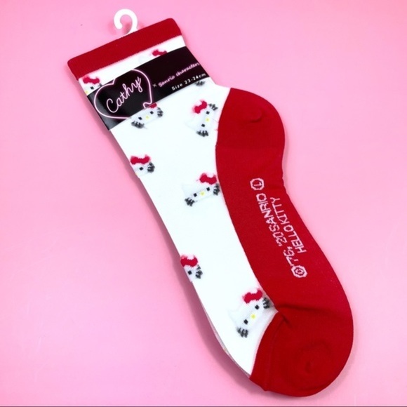 Cathy Sanrio Hello Kitty See-Through Red Mesh Socks - Picture 2 of 4